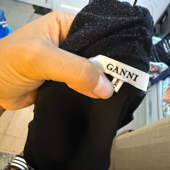 Ganni Black Metallic Baxter Wrap Top - Picture 4 of 6